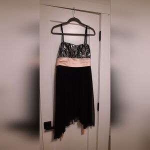 Black & Silver Sequin Party Dress with Blush Pink Ribbon